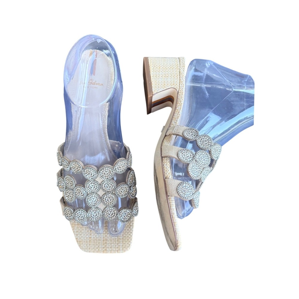 Sam Edelman Womens Crystal Embellished Raffia Block Heel Slide Sandals Beige 7 - Picture 3 of 10